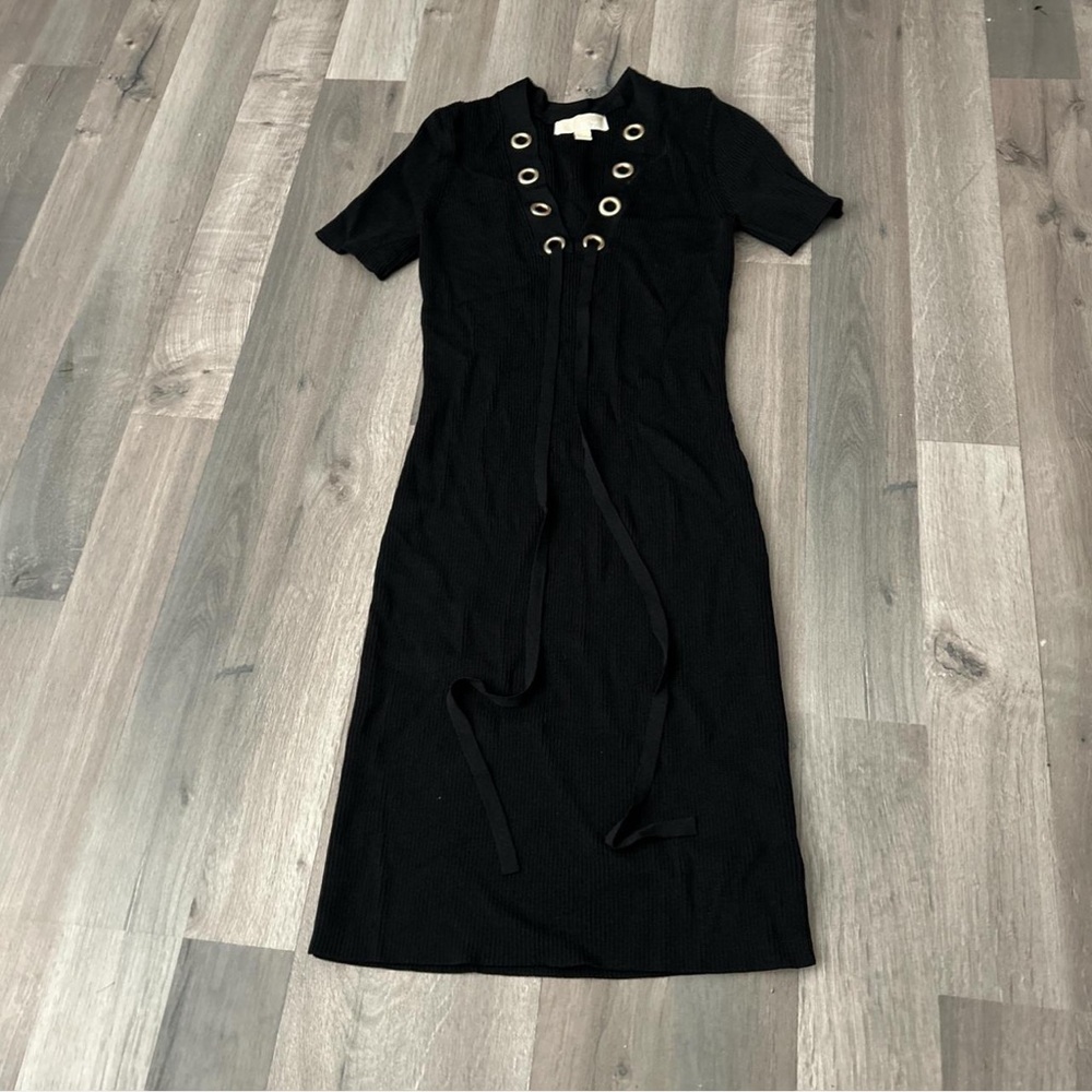 Michael Kors Ribbed Black Bodycon Dress